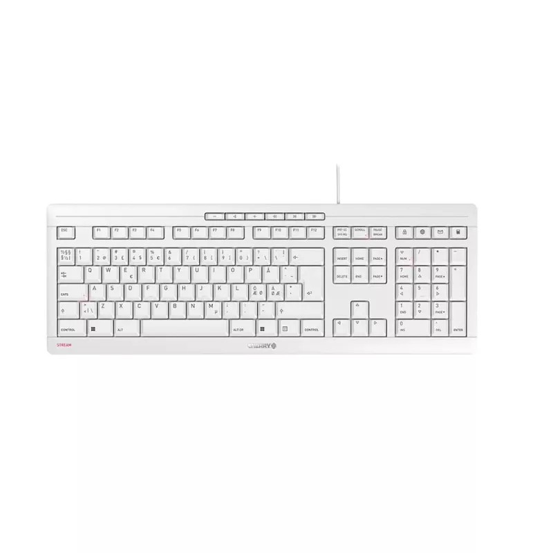 Cherry Stream klawiatura, USB, układ Pan-Nordic, jasnoszara