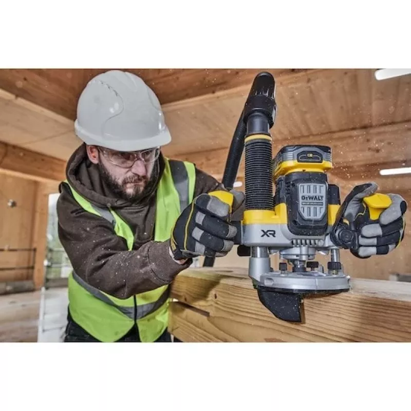 Zanurzeniowa frezarka DeWalt DCW620NT-XJ, akumulatorowa, bezszczotkowa, 18V, 1600W mocy wyjściowej, 11–23k RPM, tuleja 12,7 mm, odpylacz, LED, 3,6 kg, walizka