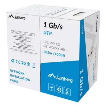 Kabel sieciowy LANBERG LCU6-10CC-0305-S U/UTP Kat.6 305 m, 23 AWG, CCA, szary