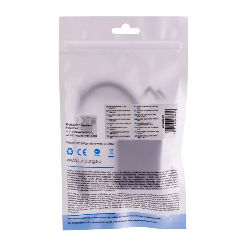 adapter kablowy VGA (D-Sub) na Mini DisplayPort LANBERG AD-0006-BK, 0,2 m, DisplayPort 1.2, 1920×1200@60Hz, żeński MiniDP, czarny