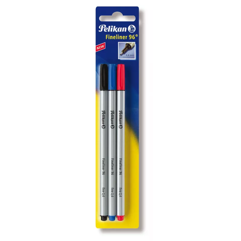 Pelikan Fineliner 96 Fine Czarny niebieski czerwony 3 szt. 0.4 mm