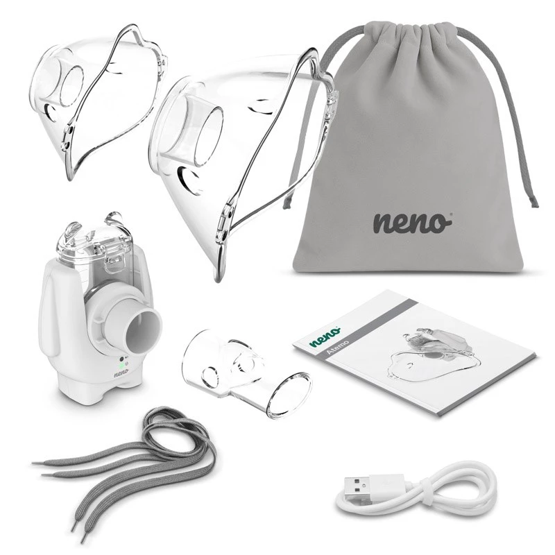 Przenośny nebulizator ultradźwiękowy neno Atemo 36 / 5 000 — bateria/USB, dla dzieci, zawiera ustnik i maskę dziecięcą