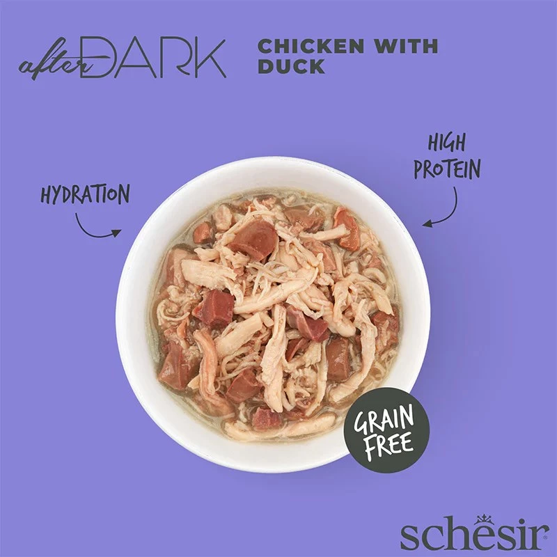 Mokra karma dla kota Agras Pet Foods Schesir after Dark Complete Brühe 80 g — kurczak, bez zbóż, glutenu i soi