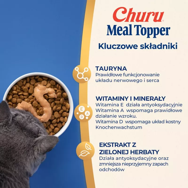 Saszetka z mokrym przysmakiem dla kota INABA Churu Meal Topper Tuńczyk z przegrzebkiem 4 x 14 g