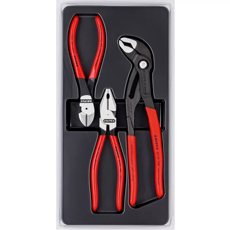 Zestaw szczypiec Knipex power pack zawiera 3 części z polerowanego tworzywa sztucznego w termoformowanym opakowaniu