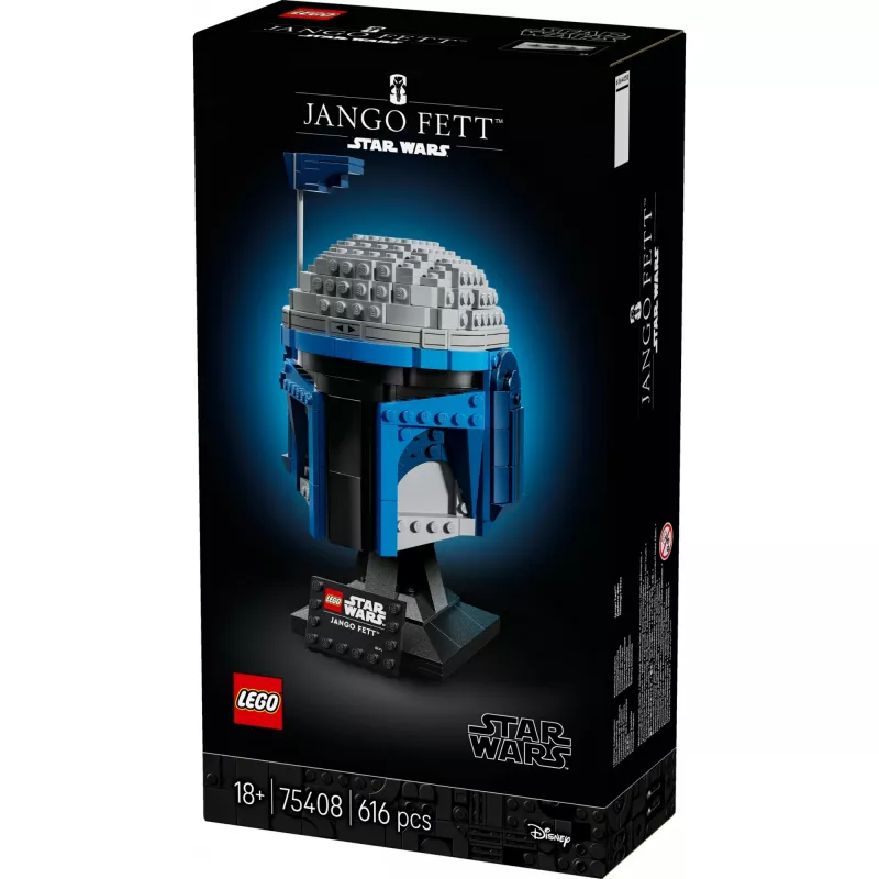 Kolekcjonerski kask LEGO Star Wars Jango Fett 75408 — 616 elementów, model do ekspozycji 210×120×110 mm