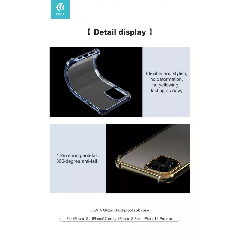 Etui ochronne miękkie Devia do iPhone 12 Pro Max — wstrząsoodporne, złote