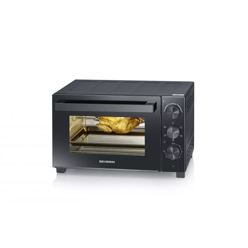 Mini piekarnik SEVERIN TO 2075 — pojemność 30 L, 1600 W, wolnostojący, czarny, funkcja grilla