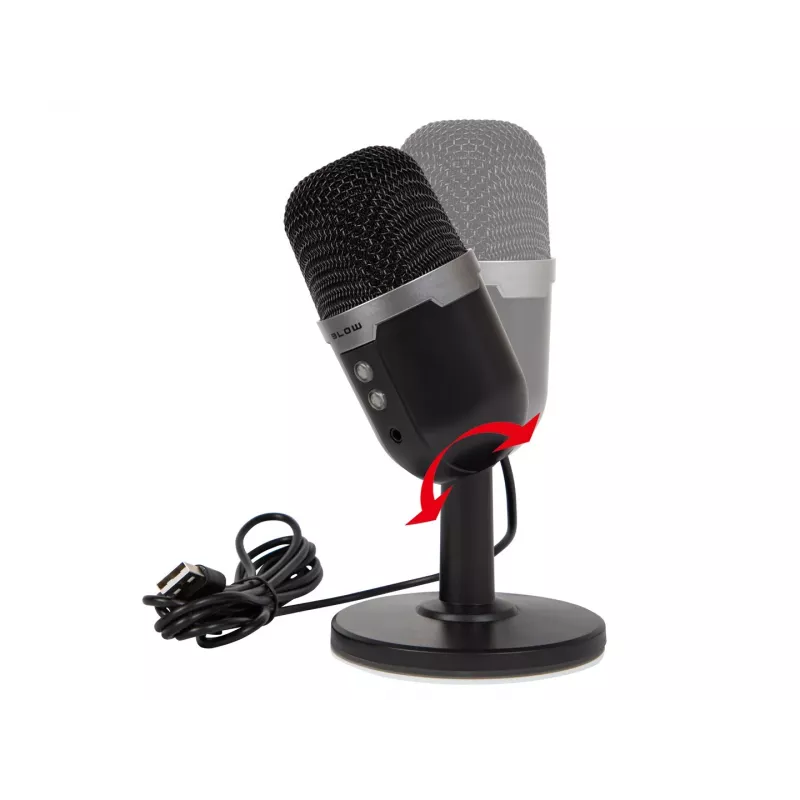 Mikrofon studyjny BLOW ze statywem LED — przewodowy USB 2.0, 20–16000 Hz, czułość -50 dB, 237 g