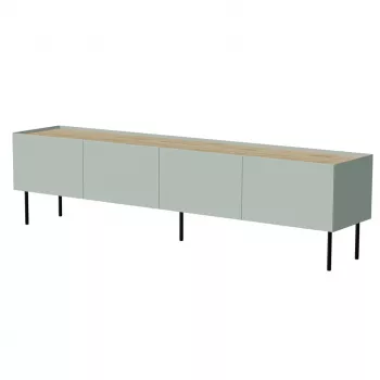 Szafka RTV cama meble FELLINI 200x40x52 cm, oliwkowa rama z blatem w kolorze dębu olejowanego