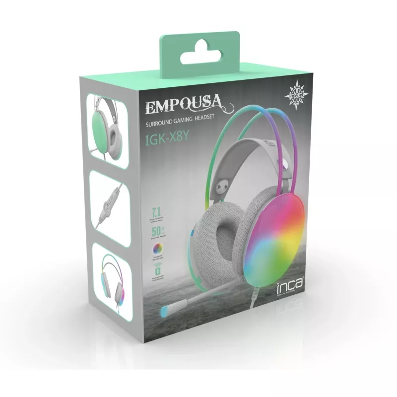 Cian Technology GmbH INCA Gaming Headset IGK-X8Y 7.1 USB RGB-LED turkusowy - Zestaw słuchawkowy
