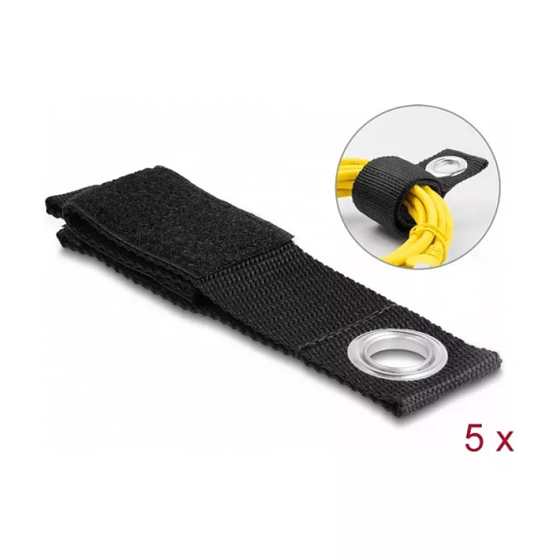 DeLOCK Heavy-duty Hook-and-loop strap L 260 x W 38 mm Czarny 5 pcs