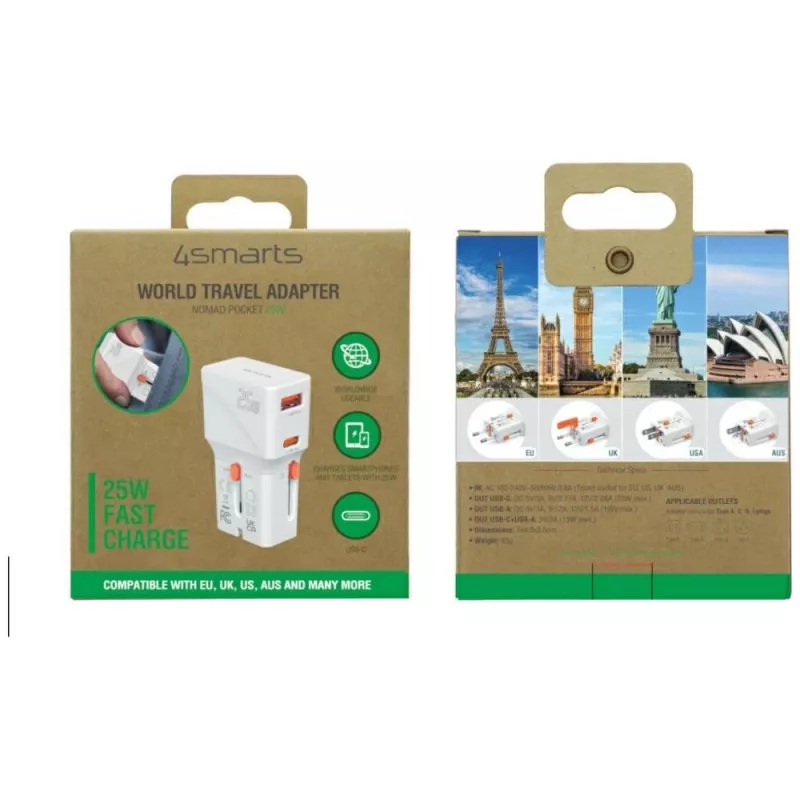 Ładowarka podróżna 25W World Travel 25W USB-C + A