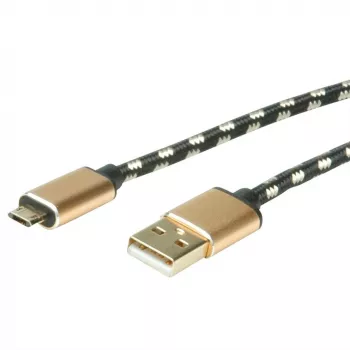 ROLINE 11.02.8819 Kabel USB 0,8 m USB 2.0 USB C Micro-USB B Czarny - Złoty (11.02.8819)
