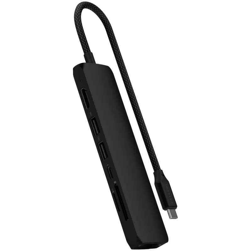 Satechi 7-w-1 USB-C Slim Multiport Adapter Ethernet (USB-C PD, 2x USB-A, HDMI 4K, Ethernet, czytnik kart micro/SD) (Czarny)