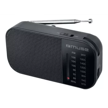 Radio przenośne Muse M-025 R — MW/FM, czarne, zasilane bateriami, kompaktowe (32×130×70 mm)
