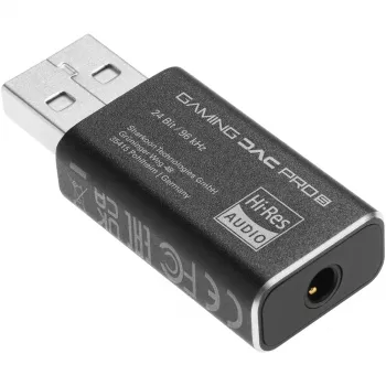 Wewnętrzny adapter USB Type-A na 3,5 mm DAC Sharkoon DAC Pro S — 2 V, czarny, kompaktowy (42×17,3×9,7 mm)