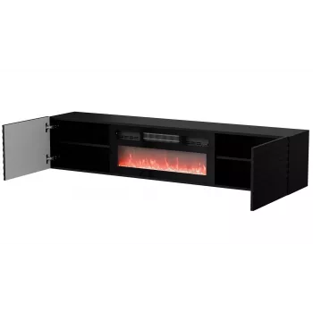 Cama szafka RTV TULA 183x35x37 czarny matowy + czarny kominek
