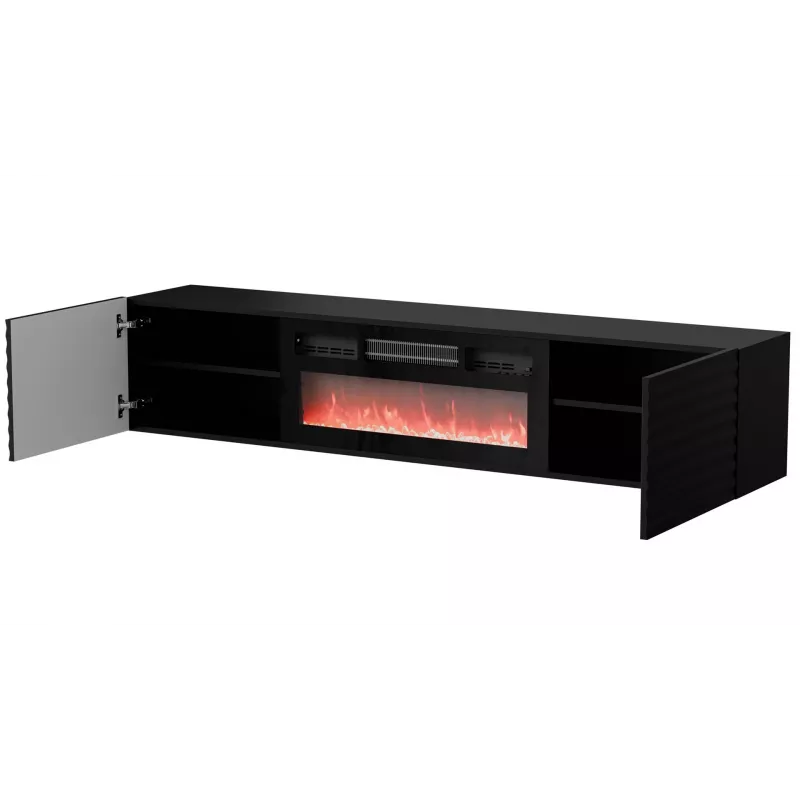 Cama szafka RTV TULA 183x35x37 czarny matowy + czarny kominek