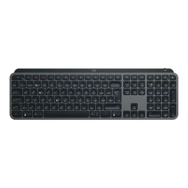 Bezprzewodowa klawiatura pełnowymiarowa Logitech Master MX Keys S — Grafit, Bluetooth i 2,4 GHz (Nano), ładowanie USB-C, podświetlenie, QWERTY US International