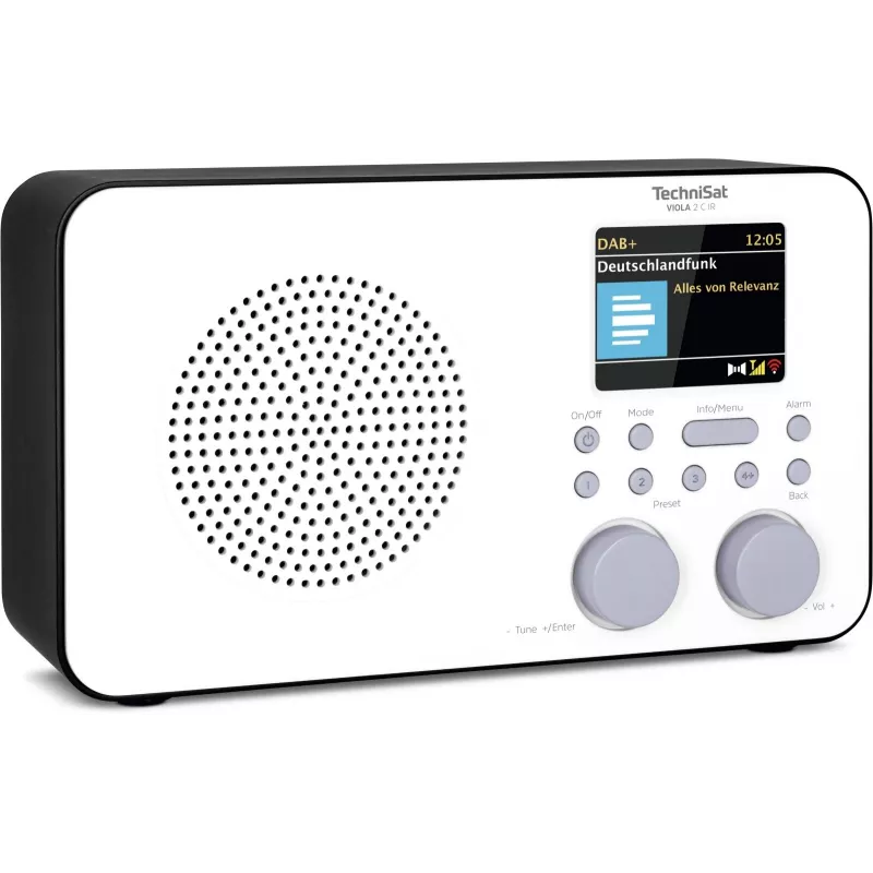 Radio internetowe TECHNISAT VIOLA 2 C IR — Tuner analogowy i cyfrowy, DAB+/FM, Wi‑Fi, 3 W, 2,4-calowy TFT, 3,5 mm, Czarny/Biały