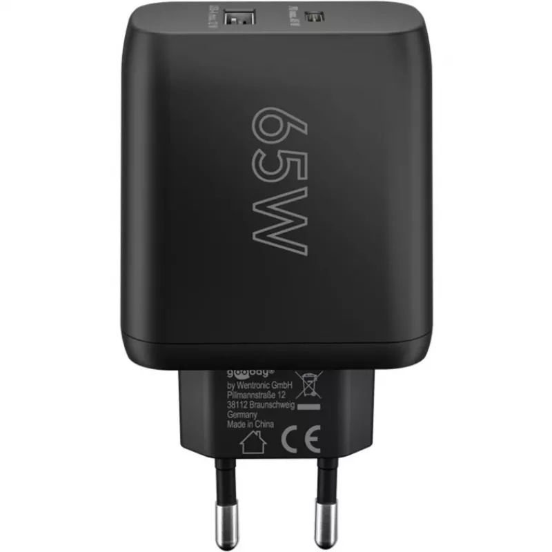 USB-C Dual-Fast Charger, PD, GaN, 65 W (czarny, 1x USB-C, 1x USB-A, Power Delivery)
