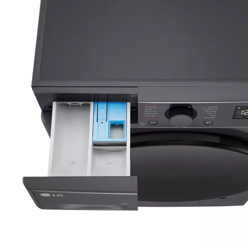 Pralka LG F2WR508S2M — ładowanie od przodu, 8 kg, 1200 obr./min, A efektywność, 60×48 cm, LED, middle Czarny