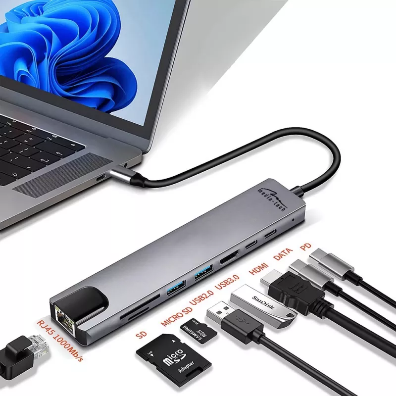MEDIA-TECH USB HUB 8 W 1 GIGA LAN HUB MT5046
