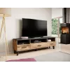 Stolik TV Cama Meble LOTTA 180 cm — rama w kolorze dębu Wotan, matowy czarny blat, 1800×400×530 mm