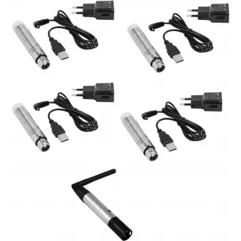 Bezprzewodowy zestaw DMX EUROLITE QuickDMX Nadajnik 1x + Odbiorniki bateryjne 4x (MPN 20000901)