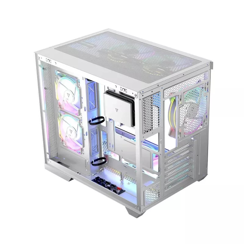 PC case MODECOM Volcano Panorama Midi Tower biały — micro ATX, szkło hartowane, ARGB, USB-C, obsługa GPU 400 mm