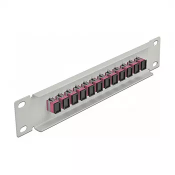 Patch panel światłowodowy DeLOCK 10 cali 12 portów SC Simplex fioletowy 1U szary