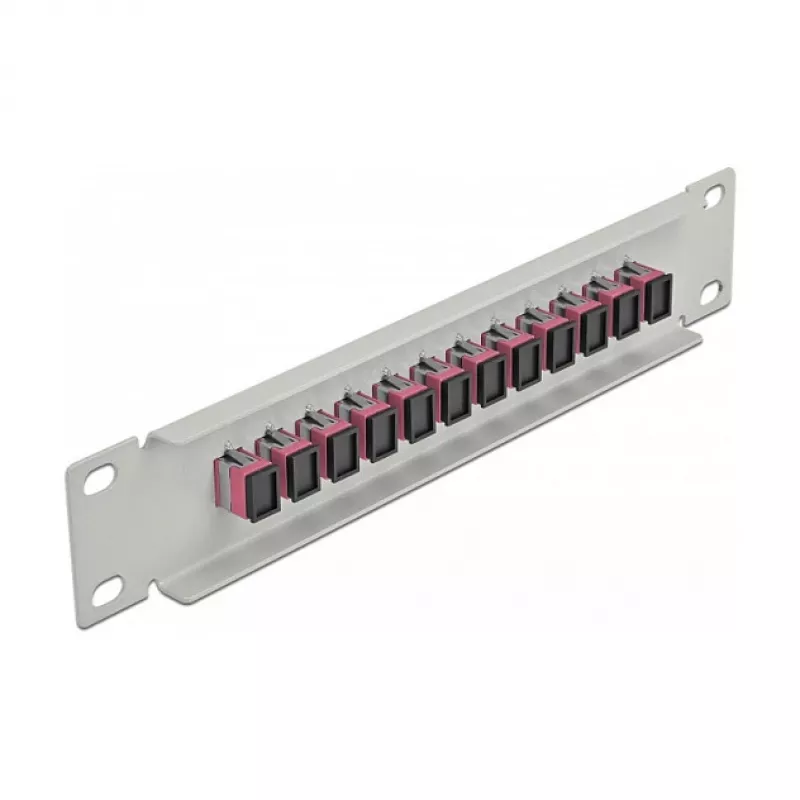 Patch panel światłowodowy DeLOCK 10 cali 12 portów SC Simplex fioletowy 1U szary