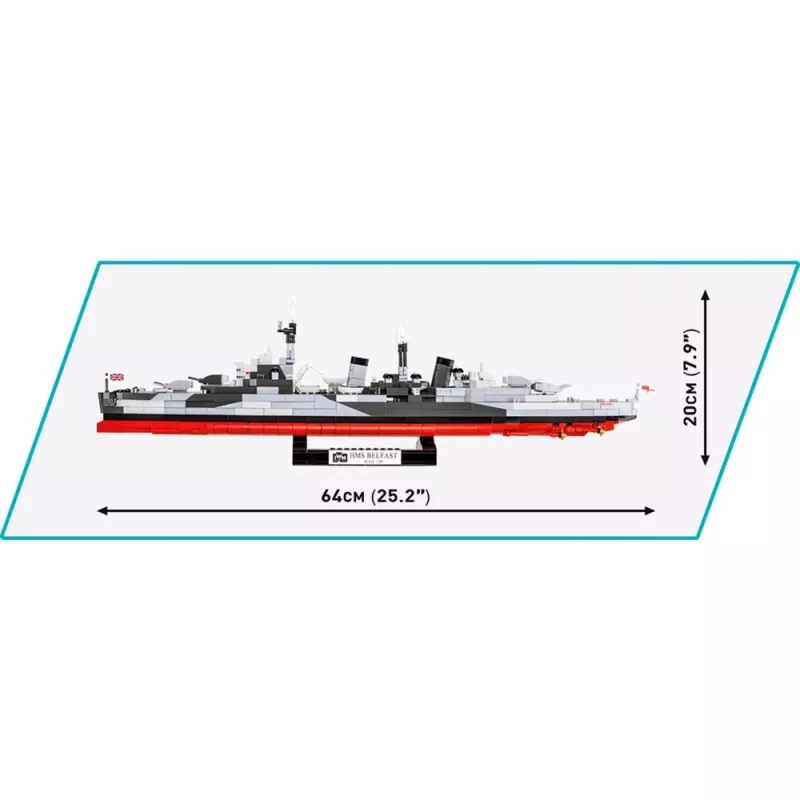 Klocki konstrukcyjne Cobi HMS Belfast model w skali 1:300 COBI-4844, zestaw do zbudowania historycznego lekkiego krążownika Royal Navy do ekspozycji