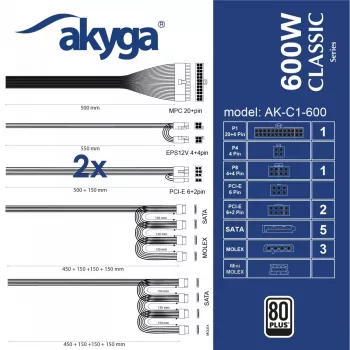 Zasilacz Akyga AK-C1-600 ATX 600W PRO SERIES