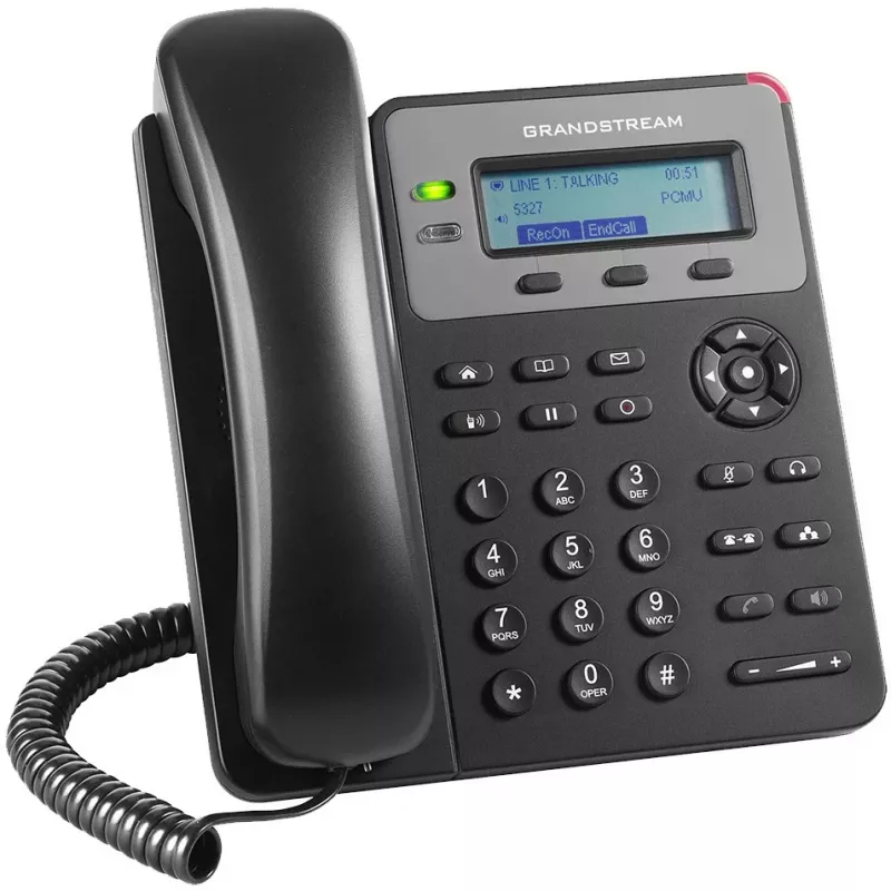 Telefon DECT Grandstream GXP1610 — czarny, LCD 132×48 px, zestaw słuchawkowy (RJ-9), 1 słuchawka, książka telefoniczna 500, tryb głośnomówiący