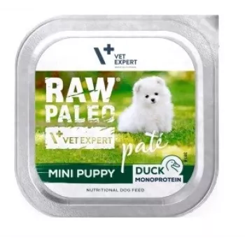 Mokra karma dla psa VETEXPERT RAW PALEO Pâté Mini Puppy Duck 150 g — pasztet dla szczeniąt małych ras, z kaczką, karma pełnoporcjowa
