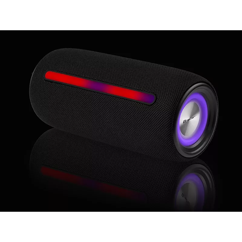 Przenośny głośnik stereo TRACER Stripe Czarny — 10 W RMS, Bluetooth/przewodowy, USB-A i USB-C, MicroSD, wbudowany akumulator (do 5 h)