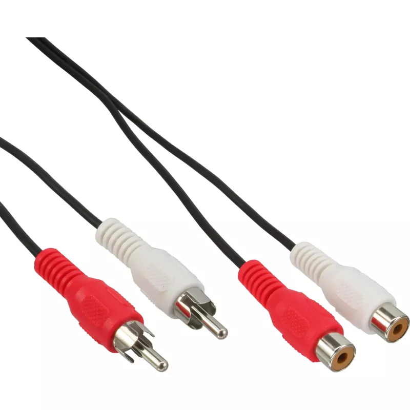 Kabel audio InLine 2x RCA męski / żeński 20 m, 2 x RCA, Męski, 2 x RCA, Żeński, 20 m, Czarny