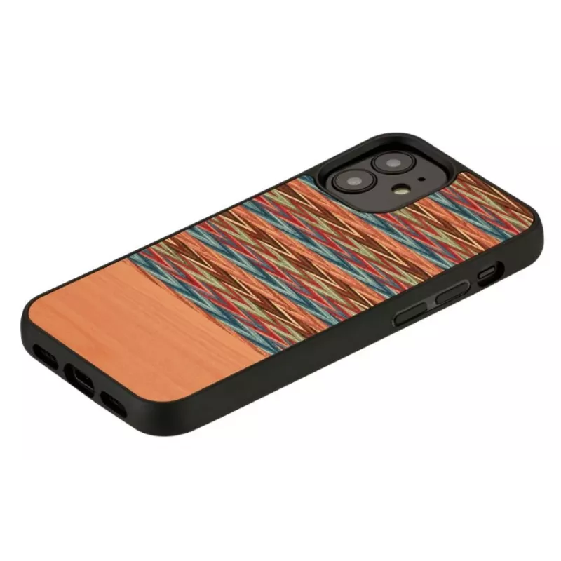 Etui na telefon mężczyzny i drewno dla iPhone 12 mini — brązowa krata z czarnym wykończeniem