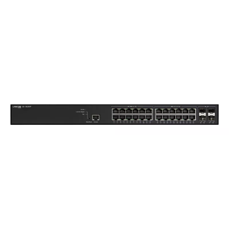 Zarządzany przełącznik LANCOM GS-3628XP, 24× porty RJ-45 2,5G, PoE, L2/L3, do montażu w szafie rack 1U