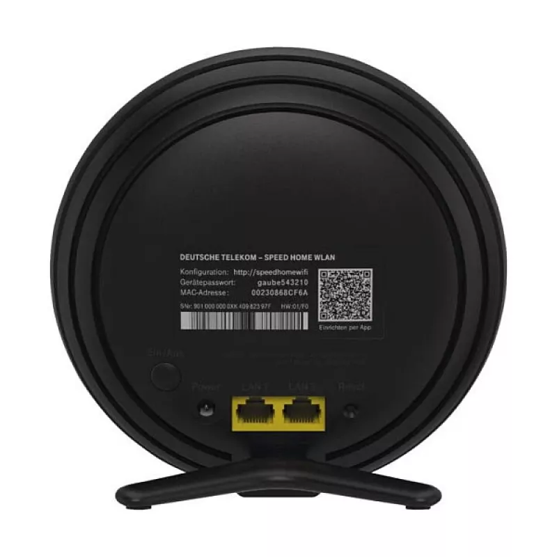 Bezprzewodowy router biurkowy/słupowy Telekom 40824613 — dwuzakresowy 2,4/5 GHz, Wi‑Fi 6 (802.11ax), Gigabit Ethernet, anteny wewnętrzne, czarny