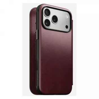 Etui na telefon Nomad Modern Leather Folio do iPhone 17 Pro Max — skóra, TPU, PC, aluminium, burgund, 16 cm (6,3 cala)
