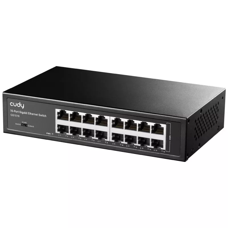 Przełącznik sieciowy Cudy GS1016 — 16-portowy Gigabit Ethernet (10/100/1000), przełączanie 32 Gbit/s, montaż w szafie rack, zasilanie AC