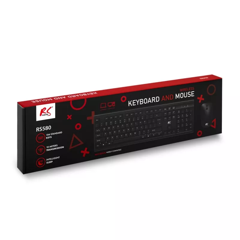 Bezprzewodowy zestaw klawiatury i myszy NanoRS z ergonomicznym designem – RS580 do płynnej i wydajnej pracy
