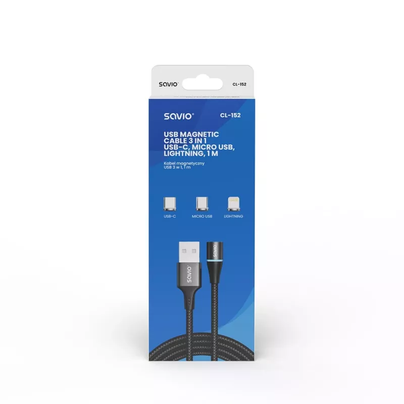 Przewód USB Savio CL-152 1 m USB 2.0 USB C Micro USB A/Lightning Czarny