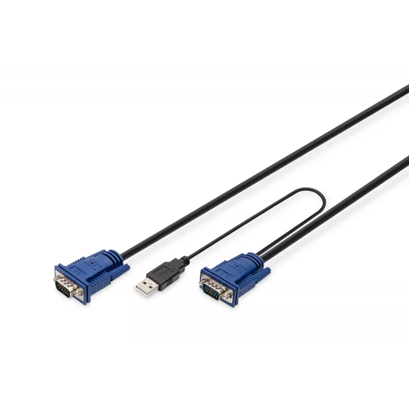 DIGITUS Octopus - Kabel KVM (Klawiatura/Wideo/Mysz) - HD-15 (M) - USB Type A, 4-pin, PS/2, 6-pin (M) - 5,0 m - Czarny (DS-19233)