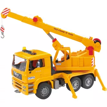 Ciężarówka z dźwigiem BRUDER MAN BR-02754, konstrukcja ABS, żółta, od 4 lat (bez modułu świetlno-dźwiękowego)