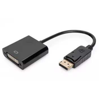 Przewód adaptera DisplayPort Assmann. DP - DVI (24+5) M/F. 0,15 m z blokadą. Zgodny z DP 1.1. UL. czarny, bez ekranowania. 32AWG (AK-340409-001-S)