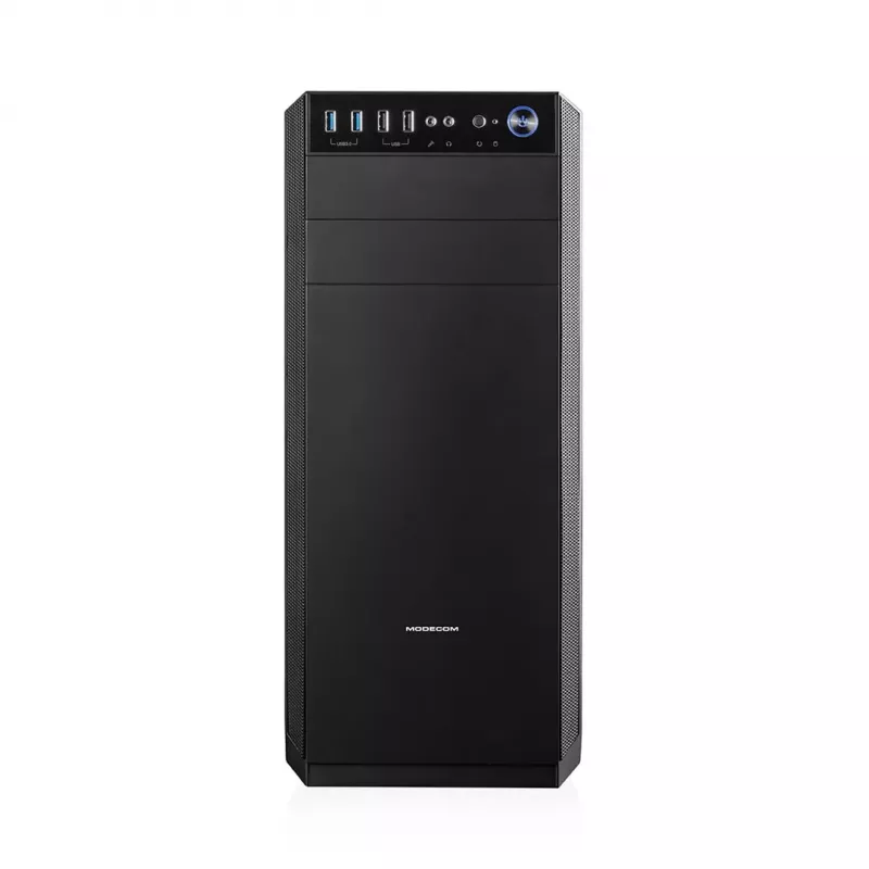 Obudowa PC MODECOM Oberon Pro Midi Tower — czarna, obsługuje ATX/microATX/ITX, 7 slotów rozszerzeń, GPU do 395 mm, 5 zatok HDD/3 SSD